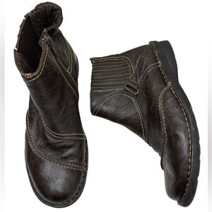 Clarks Womens Brown Ankle Boots Patchwork Leather 6.5